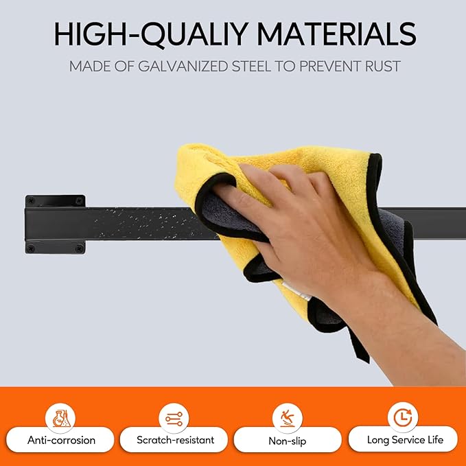 4FT Square Stair Railing Indoor, Black Wall Mount Handrail for Staircase, 440lbs Load Capacity Non-Slip Metal Handrail, Heavy-Duty Carbon Steel Grab Bar for Steps and Porch