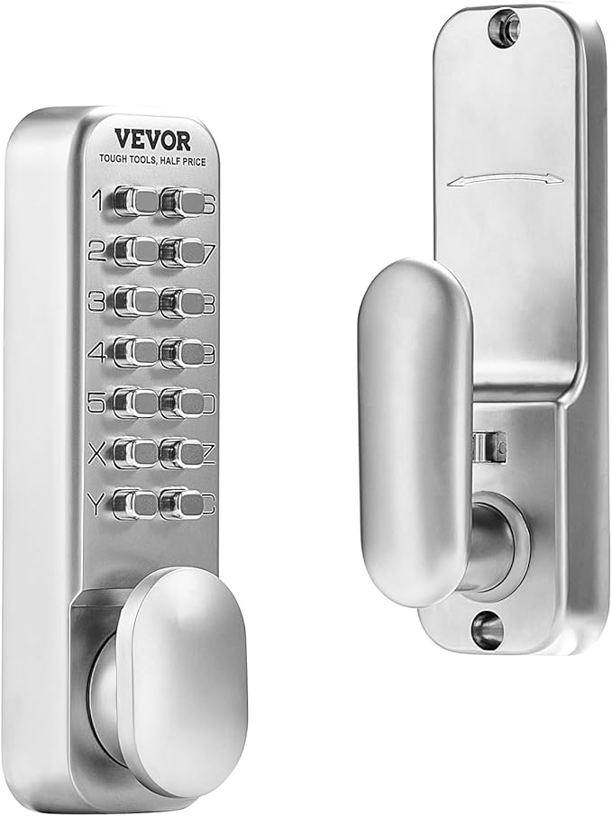 VEVOR Mechanical Keyless Entry Door Lock, 14 Key Mechanical Door Lock, Mechanical Keypad Door Knob, Single-Side Stainless Steel Waterproof Keyless Gate Lock, for Home Office Outdoor Fence Garage Yard