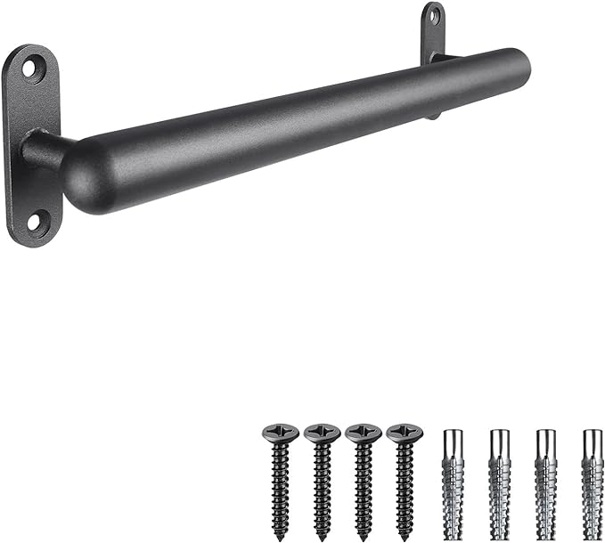 Dolibest 26 Inch Wall Mount Metal Handrail, Staircase Step Handrail, Non-Slip Safety Grab Handle, Barrier-Free Staircase Grab Bar for Elderly, Indoor & Outdoor Use, 1.3 Inch Round (Black)