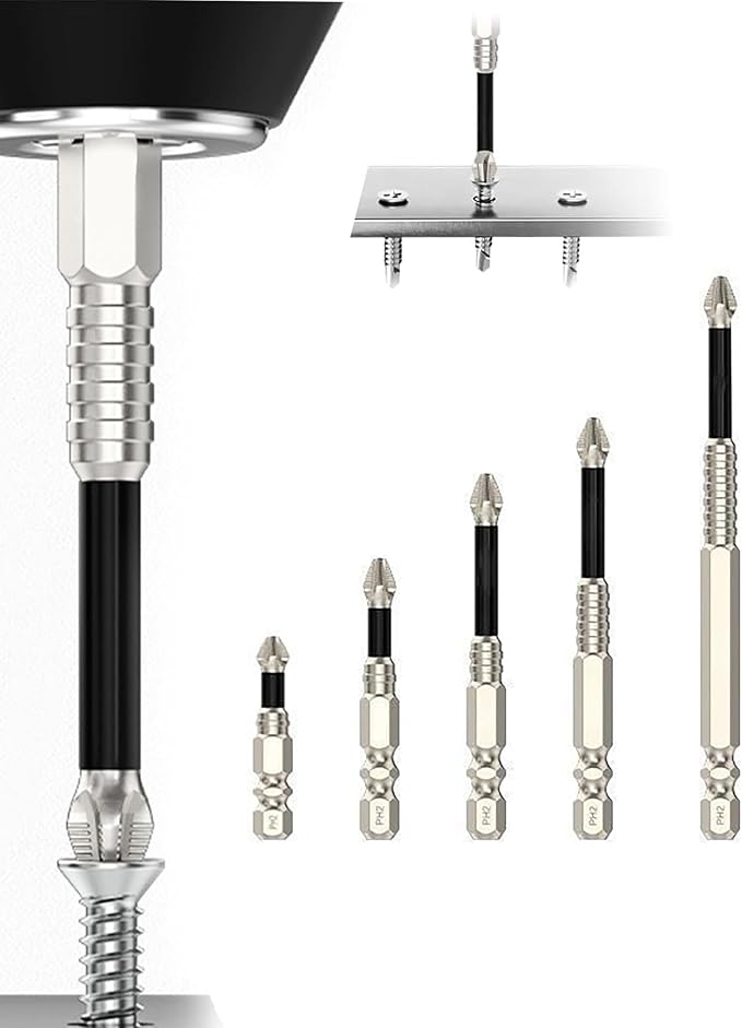 HUHAO 5Pcs High Magnetic Screwdriver Drill Bit Set, K5 Impact-Resistant and Nonslip Bit, Anti Slip Screwdriver Bits for Dry Wall, Sheetrock, Electric Drills - High Magnetic Strength & High Hardnes