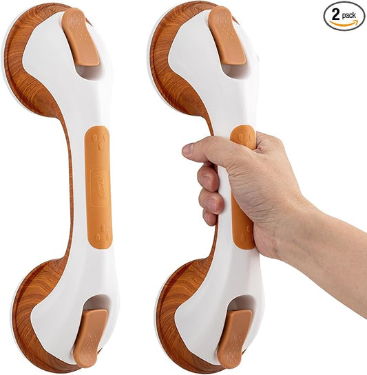 TAILI Shower Grab Bar, 2 Pack 12 Inch Suction Grab Bars for Bathtubs and Elderly, Shower Handle for Seniors Bathroom Safety Grip, No Drilling Removable,Wood Grain