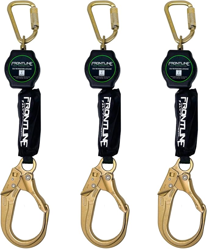 Frontline RPA061R 6' Aramid Web Single Leg SRL with Steel Rebar Hook End | Lightweight, Durable & Compact | Aramid Fiber Webbing Retractable | 310 lbs Capacity | OSHA & ANSI Compliant (3 Pack)