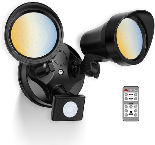 ALUSSO® LED Security Lights Motion Sensor, 25W 2000LM Flood Lights Outdoor Motion Sensor with Remote, Dimmable Brightness 3000K-6500K CCT IP65 Security Light ETL Listed for House Garage Yard 1 Pack