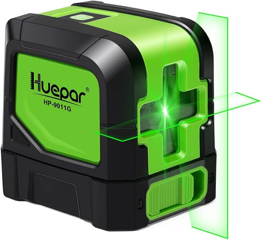 Huepar Laser Level, 100Ft Self Leveling Green Cross Line Laser for Picture Hanging, Tile, Decoration & DIY Indoor Construction – 360° Magnetic Base & AA Battery Included
