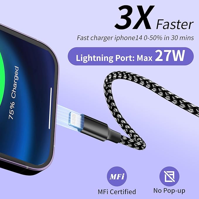 100W USB C Cable, Multi Charging Cable Fast Charging 5FT, 3 in 1 USB C Charger Cable with E-Mark Chip, Multi Charger Cord with Type-C, Micro USB, IP Port for iPhone16/15/MacBook/iPad/Samsung (1Pack)