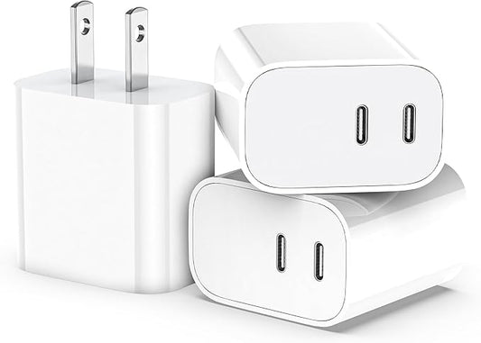 USB C Charger Block,3-Pack Dual Port USB C Fast Charging Block，Type C Wall Charger Plug for iPhone 17/16/15/14/13/12/11/ Pro Max/Plus/Xs Max/XR/X,iPad Pro (20W)
