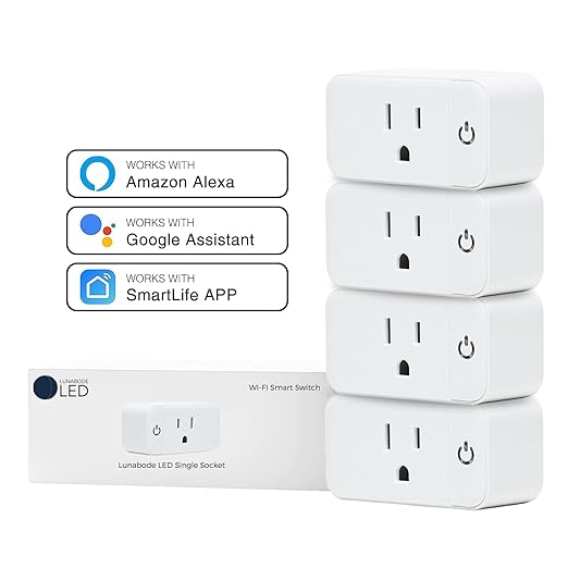 4 Pack Smart Home Wi-Fi Plugs - Alexa & Google Home Compatible, White, Toggle Switch, Automatic Operation