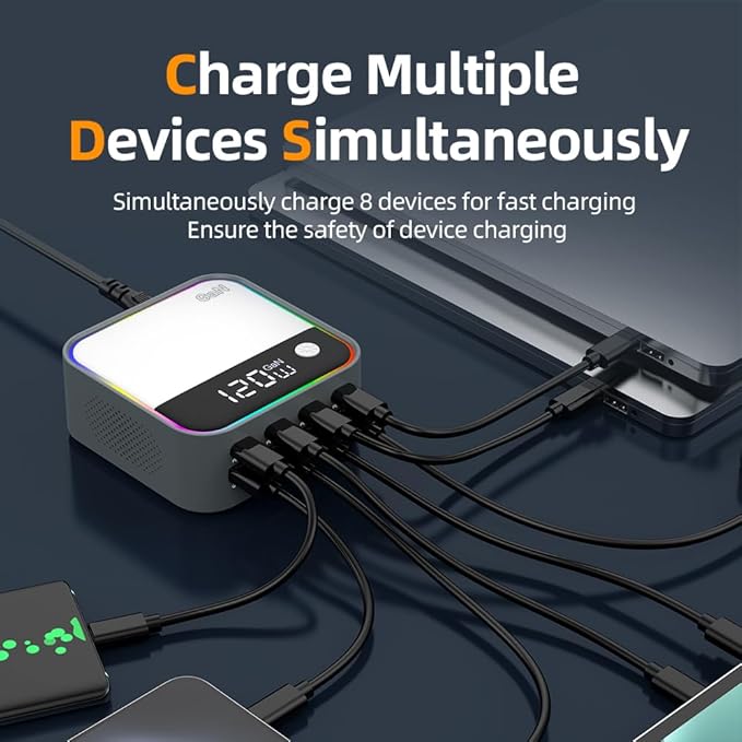 490W USB C Fast Charger, 8 Ports GaN USB Charging Station with 100W PD3.0 & QC3.0 Fast Charg Port and Digital Display Intelligent Fast Charging for Laptop/MacBook/iPad/iPhone Multiple Devices