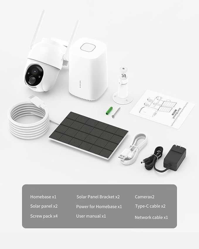 Aume Security Cameras Wireless Outdoor, 2 Cam Kit, No Subscription, Solar Powered Home Security Camera System, 360° Panoramic View, 2K Color Night Vision, PIR Alerts, Support 5G & 2.4G WiFi