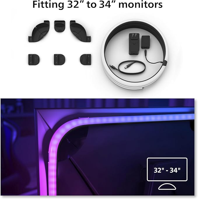 Philips Hue 32-34" PC Monitor Smart LED Light Strip- White and Color Ambiance- Requires Hue Bridge- 1 Pack- Control with Hue App- Works with Alexa, Google Assistant and Apple HomeKit