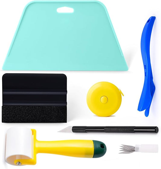 FOSHIO Wallpaper Kit, Including Wallpaper Smoothing Tool, Card Squeegee, Seam Roller, Wrapping Paper Cutter Exacto Knife, Mesureing Tape, Wallpaper Tools for Peel and Stick Window Film Application Kit