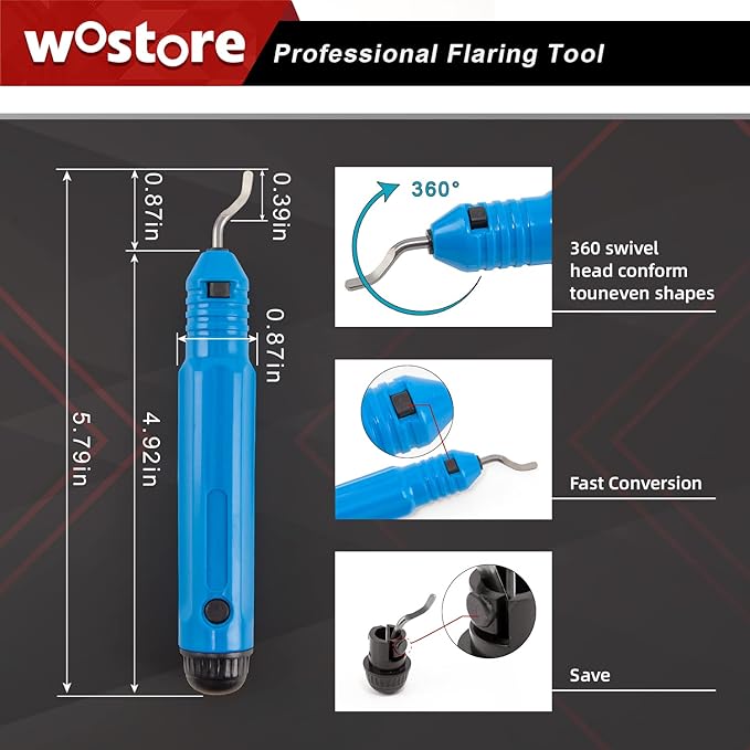 Wostore Flaring Tools Set 2 Flaring Bar for 15 Dies Sizes Eccentric Cone Refrigeration HVAC with Tube Cutter and Reamer