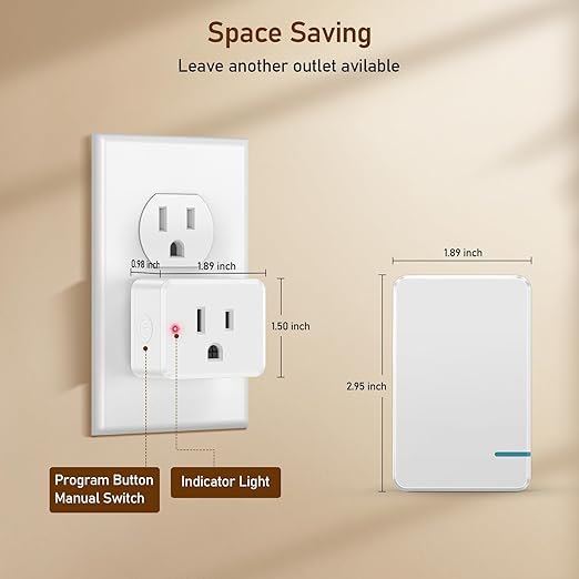 Thinkbee Remote Control Outlet Plug, 15A /1500W 600ft RF Range Wireless Light Switch Kit, Expandable Remote Outlet Switch for Lamp Fan Household Appliances, 80-275V with Anti-Surge 4000V