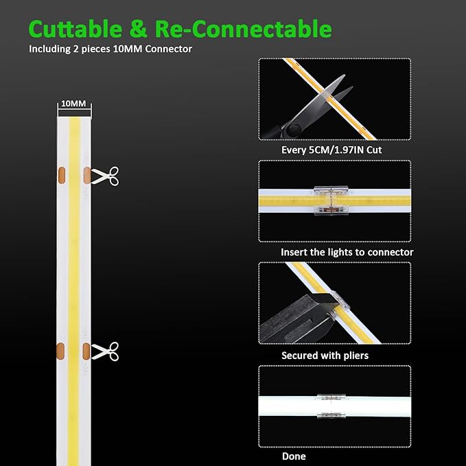 JOYLIT 24V COB LED Strip Lights Waterproof 3000K 550LM/FT Super Bright 16.4ft 2400LEDs CRI 95+, UL PRO 90W Dimmable Warm White Adhesive LED Tape for Commercial, Residential