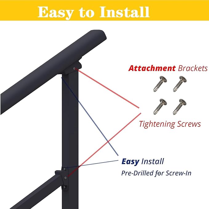 Hand Rails for Outdoor Steps,2 Step Stair Handrail & Indoor Stair Railing Kit，Metty Metal Railings for Outdoor Steps and Hand Rails for Seniors for Porch Railing