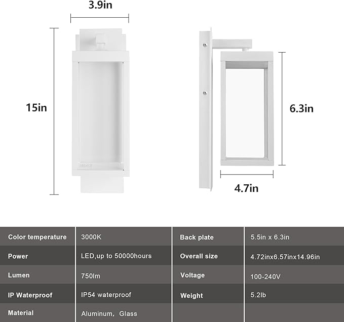 Lustrlach 2 Pack White Dusk to Dawn Outdoor Wall Lights for House LED Photocell Exterior Light Fixture with Glass IP54 Waterproof Modern Patio Light for Garage Indoor Entryway Garden,3000K,14IN