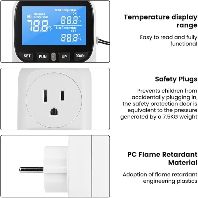 Diymore Plug in Digital Thermostat Temperature Controller,1800W,120V / 15A,-104℉~210℉, Heating Cooling Mode Solar Controller Incubator Thermometer Reptile Greenhouse Thermostat Pool Thermometer