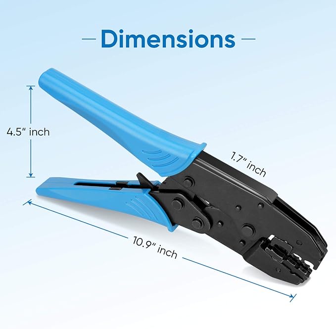 TICONN Crimping Tool for Heat Shrink Connectors - Ratcheting Wire Crimper - Crimping Pliers - Ratchet Terminal Crimper - Wire Crimp Tool (30C, Blue)
