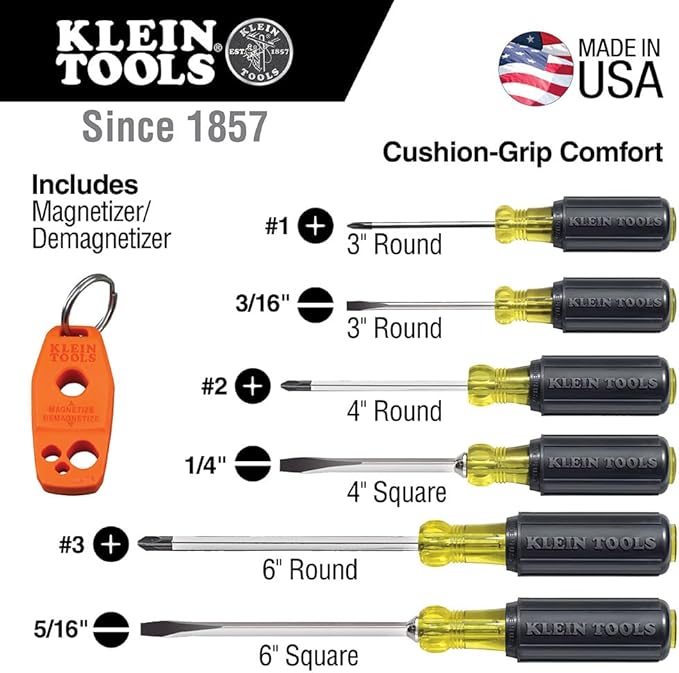 Klein Tools 85146 Screwdriver Set with Magnetizer / Demagnetizer for Magnetic Tips 3 Slotted, 3 Phillips, Home Improvement, 7-Piece