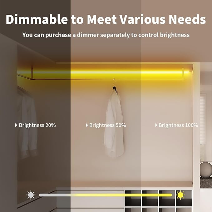 iNextStation 12V Yellow LED Strip Lights 16.4FT, Flexible Silicone Neon Rope Light, Waterproof, Cuttable, Dimmable & Linkable, for Cabinet, Ceiling, Wall, Bedroom, Kitchen, Garage (No Adapter)