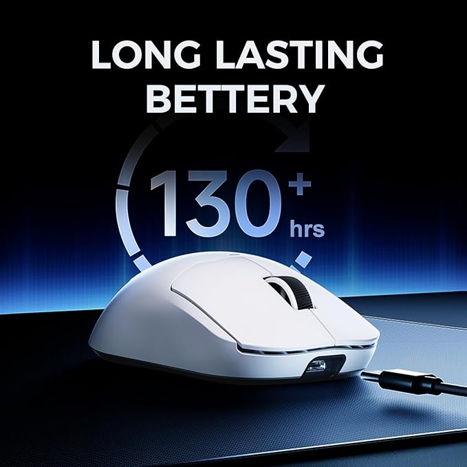 A5 ProMax Wireless Gaming Mouse, Symmetrical Design, 59 Grams, 1K Polling Rate, PAW3395 26K DPI Optical Sensor, 130 Hour Battery Life, Tri-Mode Connectivity - White