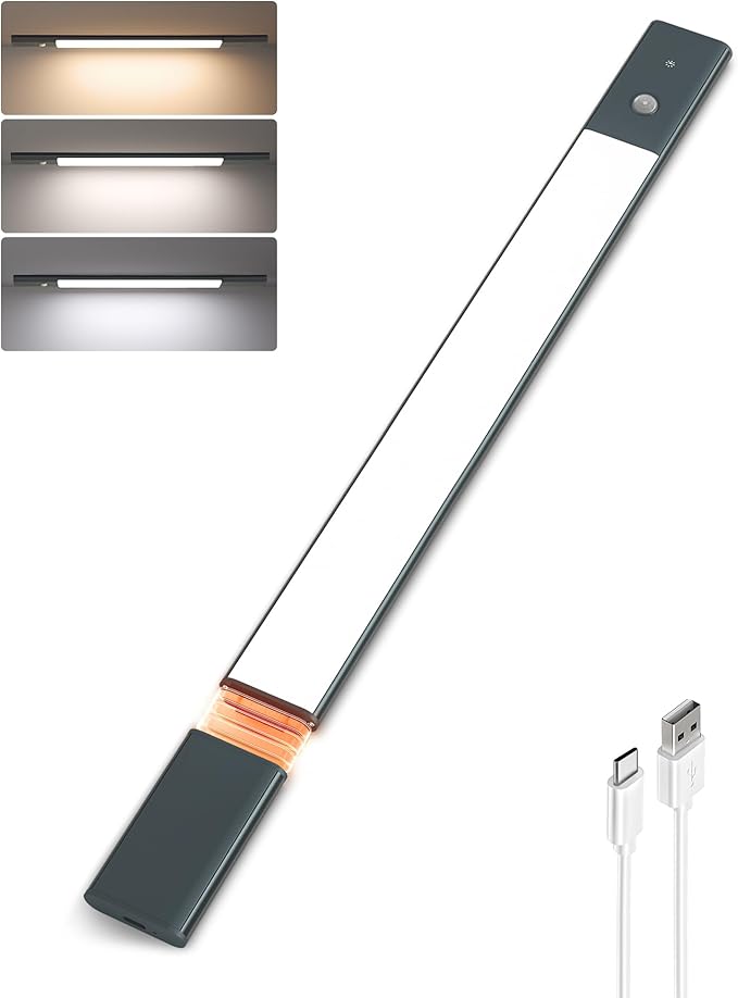 EZVALO Under Cabinet Lighting, 2200mAh Rechargeable Battery, 76 LEDs Dimmable Closet Lights, 3 Color Temps, Motion Sensor Light Indoor for Kitchen, Closet