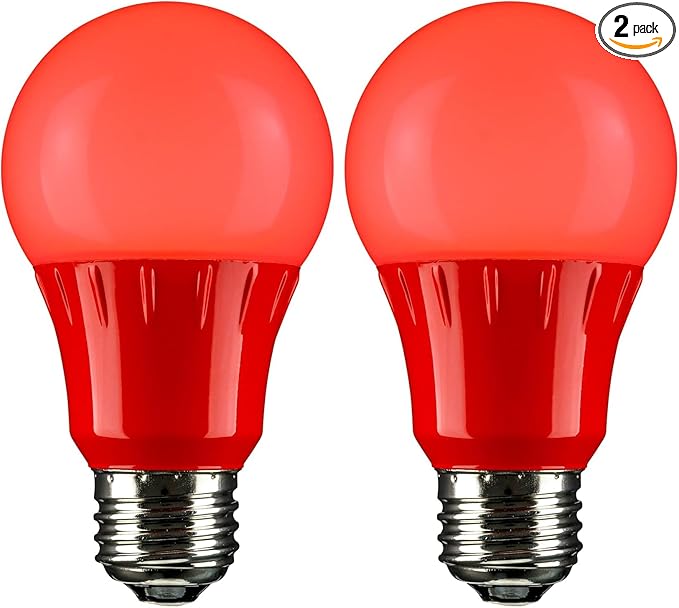Sunlite 80148 LED A19 Colored Light Bulb, 3 Watts (25w Equivalent), E26 Medium Base, Non-Dimmable, UL Listed, Party Decoration, Holiday Lighting, 1 Count, Red (Pack of 2)