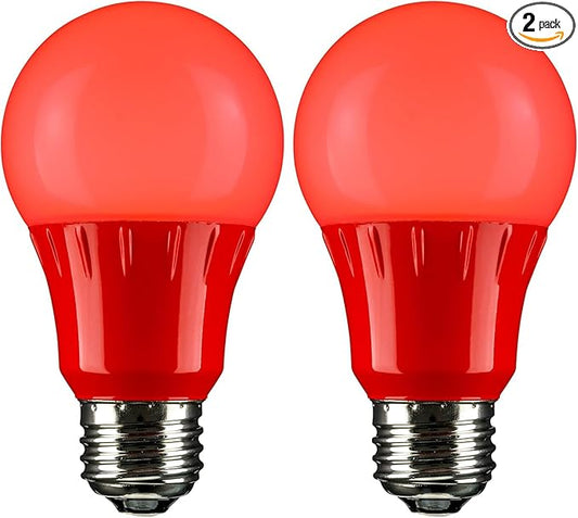 Sunlite 80148 LED A19 Colored Light Bulb, 3 Watts (25w Equivalent), E26 Medium Base, Non-Dimmable, UL Listed, Party Decoration, Holiday Lighting, 1 Count, Red (Pack of 2)