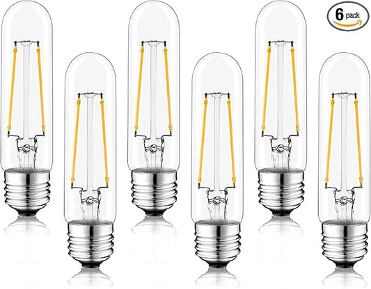 5 Inch T10 Tubular LED Light Bulbs,4000K Daylight Vintage E26 Edison Bulbs Dimmable,4W Equal 40 watt,400LM,UL-Certified Antique Glass Filament Bulbs for Chandeliers,Wall Sconces(6 Pack)