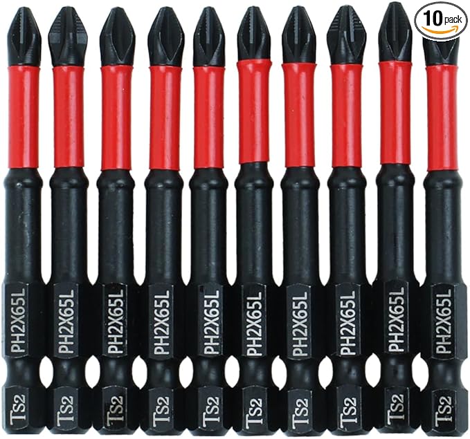 AUTOTOOLHOME 10 Pack Phillips PH2 Magnetic Anti Slip Screwdriver Bit Set 2.5" L TS2 Anti-Slip Long Drill Bits Impact Driver Bits