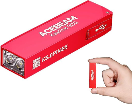 ACEBEAM Keylite 500 High Lumens Keychain Flashlight Rechargeable, Ultra-Compact Flat Pocket EDC Flashlight with Dual LEDs, 6 Modes, Type-C Charging, Small MINI Flash Light for Emergency, Home, Outdoor