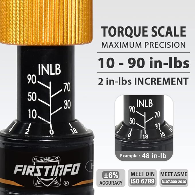 FIRSTINFO H5188 Precision Certified Limited Torque Screwdriver 10-90 in-lbs with 1/4 Inch Universal Hex Bit Holder Quick Release Design with Extra T-Handle