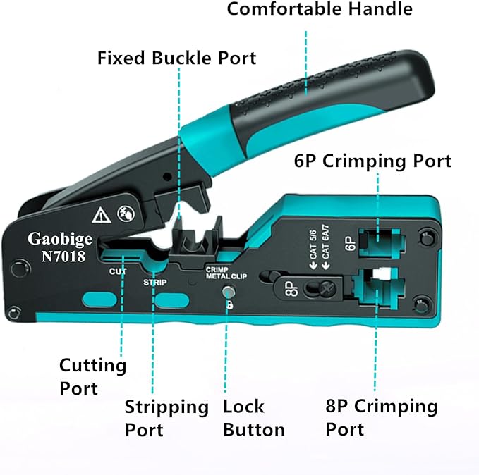 Network Tool Kit, Pass Through rj45 Crimp Tool Kit, Cat7 Cat6A Cat6 Cat5e Cat5 rj45 Crimping Tool with 50PCS cat6 Pass Through Connectors, Network Tester, Wire Cutter