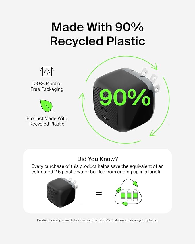 Belkin USB C Charger Block 65W, Super Fast Charging Block, Type C Wall Charger - Apple iPhone 16/15/14, Galaxy S25, Google Pixel, MacBook, AirPods, Chromebook, Nintendo Switch 2 & More - Black