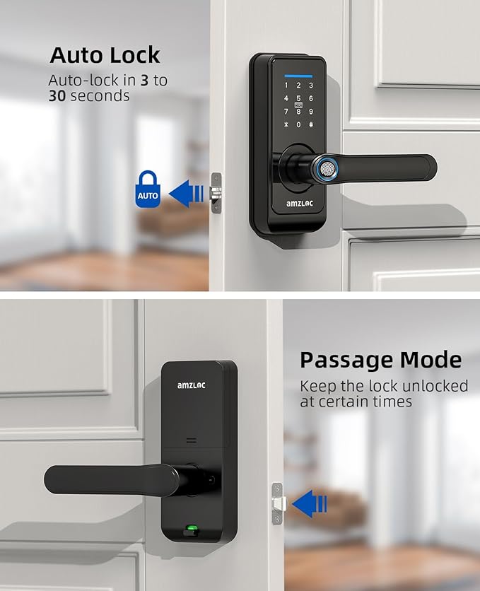Smart Fingerprint Lock,Lever Door Handle Lock with Keypad,Keyless Entry Door Lock for Front Door and Bedrooms,Electronic Code Deadbolt Lock with Handle,Bluetooth App Control,IP65 Weatherproof