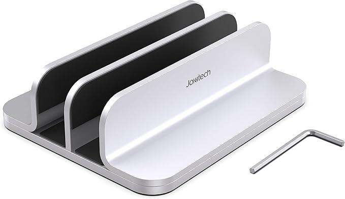 Double Aluminum Laptop Vertical Stand Organizer, Sturdy Notebook Computer Holder Stand Compatible with New Liquid Retina XDR Apple MacBook Air/Pro, Mac mini, Apple TV and iPad Pro - Silver