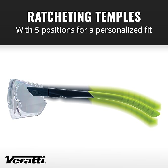 Veratti Toretto Safety Glasses, Anti-Fog Clear Lens, ANSI Z87.1 Certified, Gray/Green Frame, Affordable Eyewear