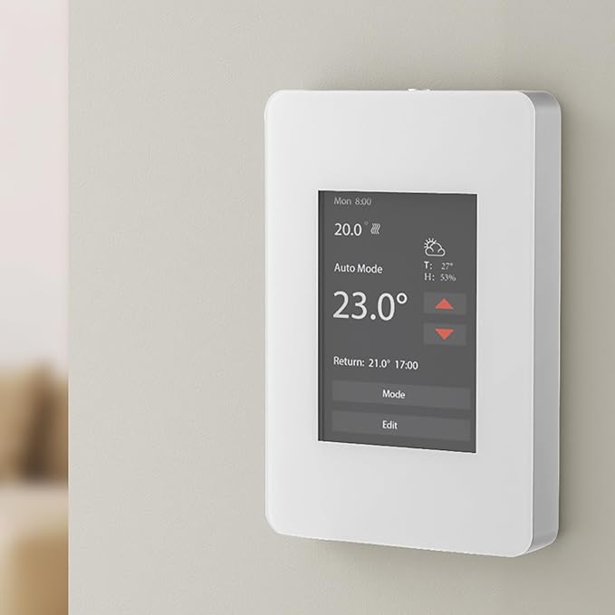 VEVOR 7-Day Programmable Thermostat, Home Thermostats for Radiant Underfloor Heating Cable,Heat Pump with GFCI & Sensitive Sensor,TFT Color Display Touchscreen,Efficient,Gray-White (Without WiFi)