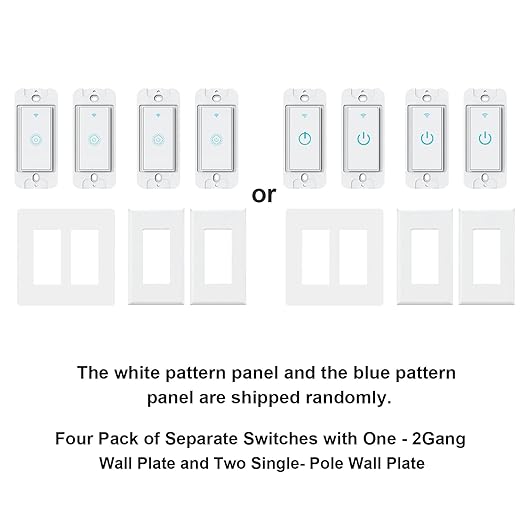 Smart Switch4 Pack, Double Smart Light Switch, Milfra in-Wall WiFi Smart Switch Compatible with Alexa and Google Home, No Hub Required, Neutral Wire Needed,2.4Ghz WiFi only. 4 Pack