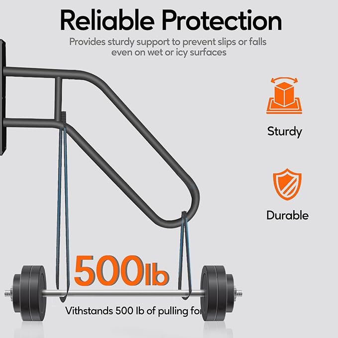 Outdoor Handrail for 1-3 Steps, 22.8" Length Wall Mount Stair Railing, 500LBS Strong U-Shaped Safety Grab Bar, Matte Black Metal