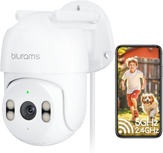 blurams 2K Outdoor Camera Wired, 5GHz/2.4GHz Wi-Fi Cameras for Home Security Outside with 360° PTZ, Color Night Vision, Motion Detection Tracking, Two-Way Audio, IP66 Weatherproof, Works with Alexa