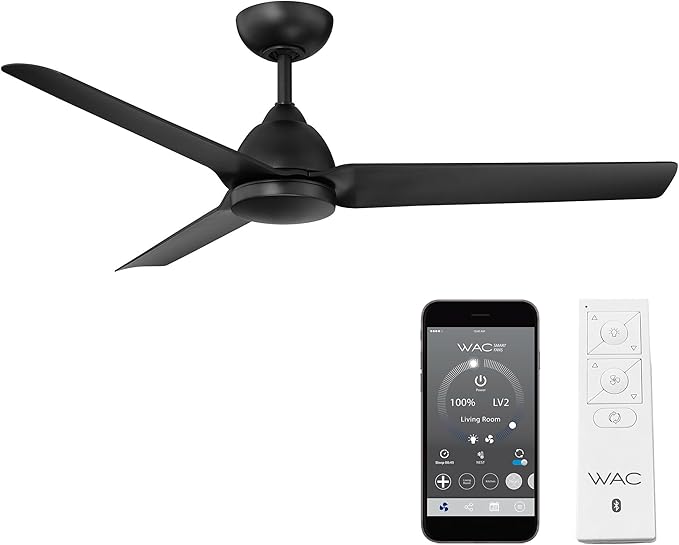 WAC Smart Fans Mocha Indoor and Outdoor 3-Blade Smart Home Ceiling Fan 54in Matte Black with Remote Control works with Alexa and iOS or Android App