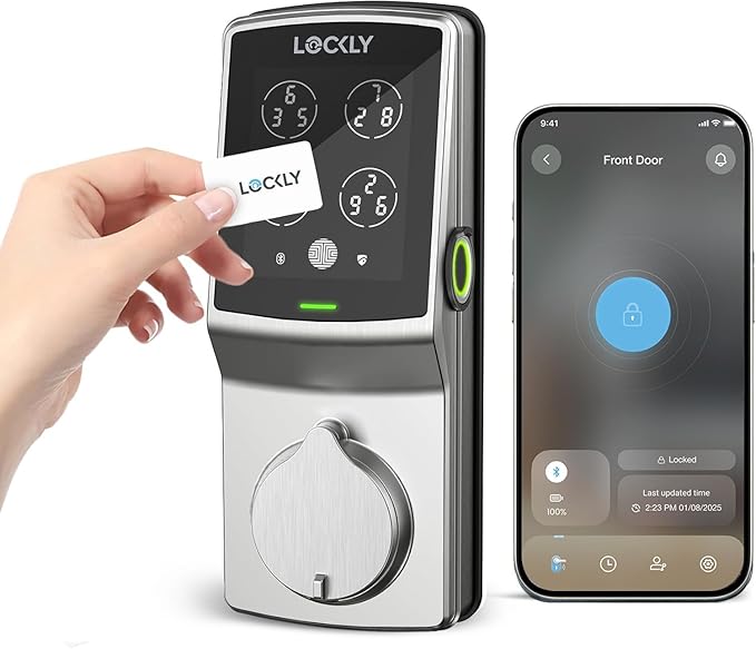Lockly Secure Plus, RFID Card Smart Lock, Keyless Entry Door Lock, Smart Locks for Front Door, PIN Genie® Keypad, 3D Biometric Fingerprint Sensor, Auto Lock Smart Door Lock