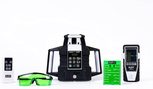 Plott PRL900HT-GK Dual Slope Rotary Laser Level, 2000ft Range, Green Beam, Bluetooth App Control, Self-Leveling 6°, 20hr Battery Life