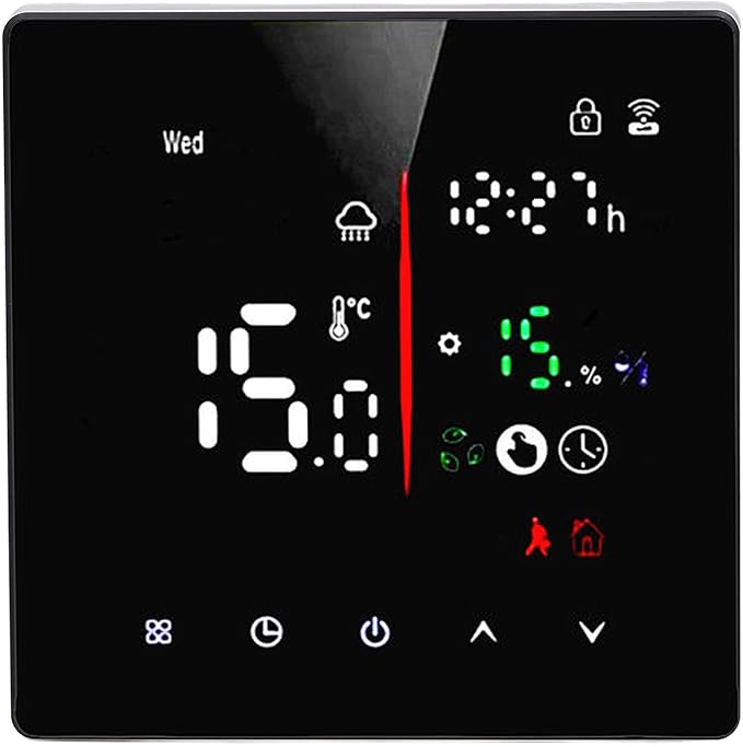 Touchscreen Thermostat, 90‑240V APP Control Digital Thermostat with LED Display for TUYA AC, Smart Home Thermostat for Programmable Period, Heat & Cooling Temperature Control