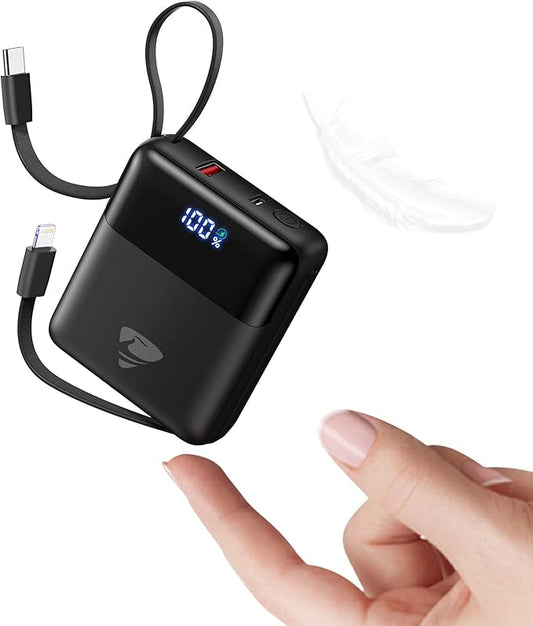 Aioneus Portable Charger 10000mAh, 22.5W Power Bank Fast Charging, Battery Pack with Built-in USBC Cables, Small Portable Charger Power Bank for iPhone 17/16/15/14/13/12, Samsung S25/S24/S23, Android