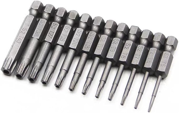 aiyun 12-Piece Security Bits, 2 Inch long S2 Steel Magnetic Security Screwdriver Set, 6 Point Star Driver Bit Set Screwdriver for Shark Vacuum T5-T40 (50mm)