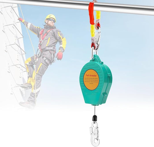 YJINGRUI 33ft/10m Self Retracting Lifeline, Heavy Duty 330lbs Retractable Safety Lanyard with Alloy Steel Hook & Aviation Wire Rope, Fall Arrest Fall Protection Device for Construction/Roof Work