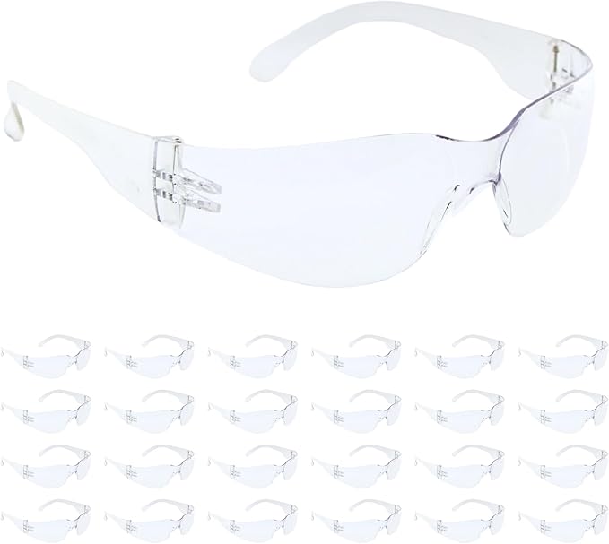 Clear Safety Glasses - Bulk 24 Pack - ANSI Z87.1 Impact Resistant Polycarbonate Lens - Protective Wrap Around Eyewear