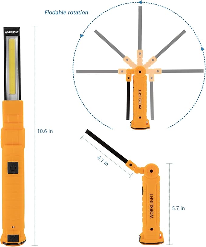 LED Rechargeable Flashlights Work Lights,Vagocom Mechanic Tools Cordless Worklight with Magnetic Base 360°Rotate 5 Modes,Portable Emergency Light for Handmade,Automotive,Camping and Mens Gifts(2 Pack)